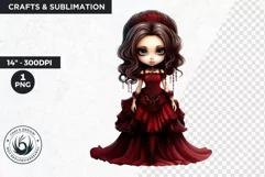 Cute Gothic dolls Clipart PNG, Red Gothic girl sublimation Product Image 1