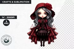 Cute Gothic dolls Clipart PNG, Red Gothic girl sublimation Product Image 1