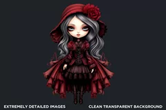 Cute Gothic dolls Clipart PNG, Red Gothic girl sublimation Product Image 2