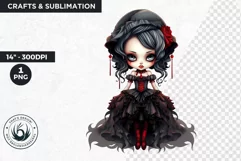 Cute Gothic dolls Clipart PNG, Red Gothic girl sublimation Product Image 1