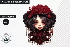 Cute Gothic dolls Clipart PNG, Red Gothic girl sublimation Product Image 1