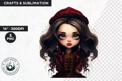 Cute Gothic dolls Clipart PNG, Red Gothic girl sublimation Product Image 1