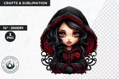 Cute Gothic dolls Clipart PNG, Red Gothic girl sublimation Product Image 1