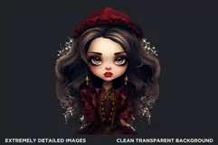 Cute Gothic dolls Clipart PNG, Red Gothic girl sublimation Product Image 2