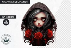 Cute Gothic dolls Clipart PNG, Red Gothic girl sublimation Product Image 1