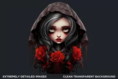 Cute Gothic dolls Clipart PNG, Red Gothic girl sublimation Product Image 2