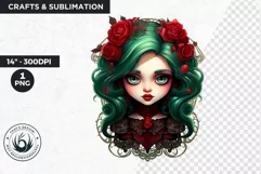 Cute Gothic dolls Clipart PNG, Red Gothic girl sublimation Product Image 1
