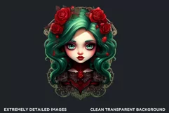 Cute Gothic dolls Clipart PNG, Red Gothic girl sublimation Product Image 2