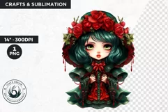 Cute Gothic dolls Clipart PNG, Red Gothic girl sublimation Product Image 1