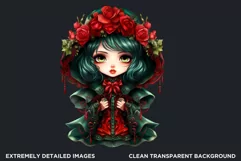 Cute Gothic dolls Clipart PNG, Red Gothic girl sublimation Product Image 2