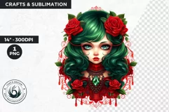 Cute Gothic dolls Clipart PNG, Red Gothic girl sublimation Product Image 1