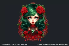 Cute Gothic dolls Clipart PNG, Red Gothic girl sublimation Product Image 2
