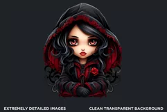 Cute Gothic dolls Clipart PNG, Red Gothic girl sublimation Product Image 2