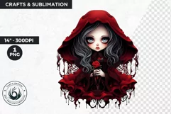 Cute Gothic dolls Clipart PNG, Red Gothic girl sublimation Product Image 1
