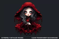 Cute Gothic dolls Clipart PNG, Red Gothic girl sublimation Product Image 2