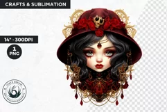 Cute Gothic dolls Clipart PNG, Red Gothic girl sublimation Product Image 1
