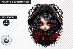 Cute Gothic dolls Clipart PNG, Red Gothic girl sublimation Product Image 1
