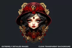 Cute Gothic dolls Clipart PNG, Red Gothic girl sublimation Product Image 2