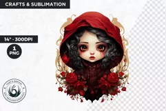 Cute Gothic dolls Clipart PNG, Red Gothic girl sublimation Product Image 1