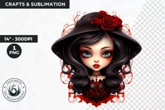 Cute Gothic dolls Clipart PNG, Red Gothic girl sublimation Product Image 1
