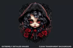 Cute Gothic dolls Clipart PNG, Red Gothic girl sublimation Product Image 2