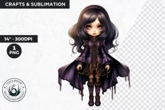 Cute Purple Gothic dolls Clipart PNG,Gothic girl sublimation Product Image 1
