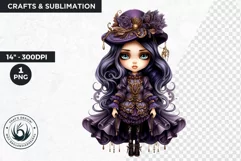 Cute Purple Gothic dolls Clipart PNG,Gothic girl sublimation Product Image 1