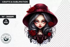 Cute Gothic dolls Clipart PNG, Red Gothic girl sublimation Product Image 1