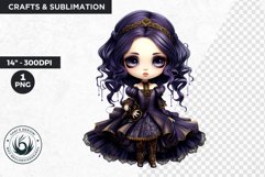 Cute Purple Gothic dolls Clipart PNG,Gothic girl sublimation Product Image 1