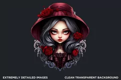 Cute Gothic dolls Clipart PNG, Red Gothic girl sublimation Product Image 2