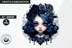 Cute Blue Gothic dolls Clipart PNG,Gothic girl sublimation Product Image 1