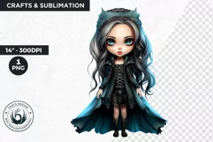 Cute Blue Gothic dolls Clipart PNG,Gothic girl sublimation Product Image 1