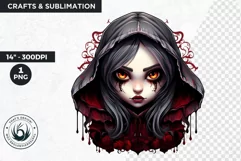 Cute Gothic dolls Clipart PNG, Red Gothic girl sublimation Product Image 1