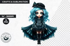 Cute Blue Gothic dolls Clipart PNG,Gothic girl sublimation Product Image 1