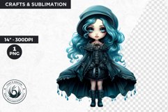 Cute Blue Gothic dolls Clipart PNG,Gothic girl sublimation Product Image 1