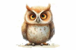 Cute Horned Owl Bird Baby Watercolor Handmade illustration Product Image 1