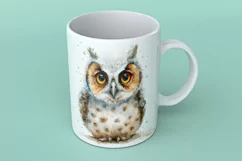 Cute Horned Owl Bird Baby Watercolor Handmade illustration Product Image 2