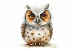 Cute Horned Owl Bird Baby Watercolor Handmade illustration Product Image 1
