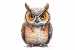 Cute Horned Owl Bird Baby Watercolor Handmade illustration Product Image 1