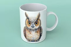 Cute Horned Owl Bird Baby Watercolor Handmade illustration Product Image 3