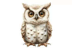 Cute Horned Owl Bird Baby Watercolor Handmade illustration Product Image 1