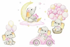Watercolor elephant Clipart for Girl, Watercolor Cute Pink B Product Image 2