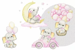 Watercolor elephant Clipart for Girl, Watercolor Cute Pink B Product Image 4