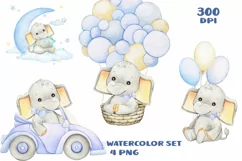 Watercolor elephant Clipart for boys, Watercolor Cute blue Product Image 1