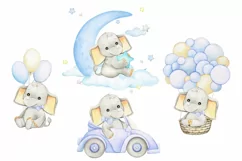 Watercolor elephant Clipart for boys, Watercolor Cute blue Product Image 2