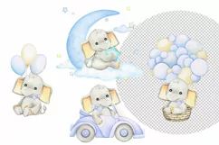 Watercolor elephant Clipart for boys, Watercolor Cute blue Product Image 3