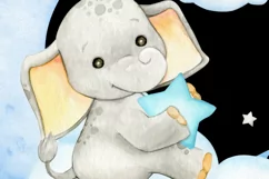 Watercolor elephant Clipart for boys, Watercolor Cute blue Product Image 5