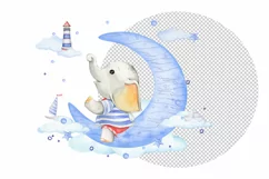 Watercolor elephant baby clipart. Cute Nautical Sea Ocean Ki Product Image 3
