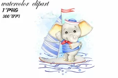 Elephant watercolor clipart, cute baby elephant PNG, baby bo Product Image 1