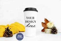 Autumn travel mug mockup, Winter travel mug mockup PSD Product Image 1